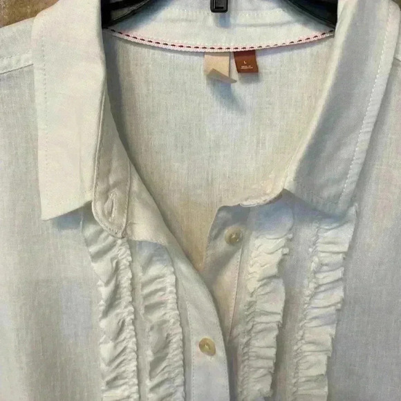 Pilcro Womens Linen Viscose White Feminine Ruffle Button Down Blouse large - Picture 4 of 16